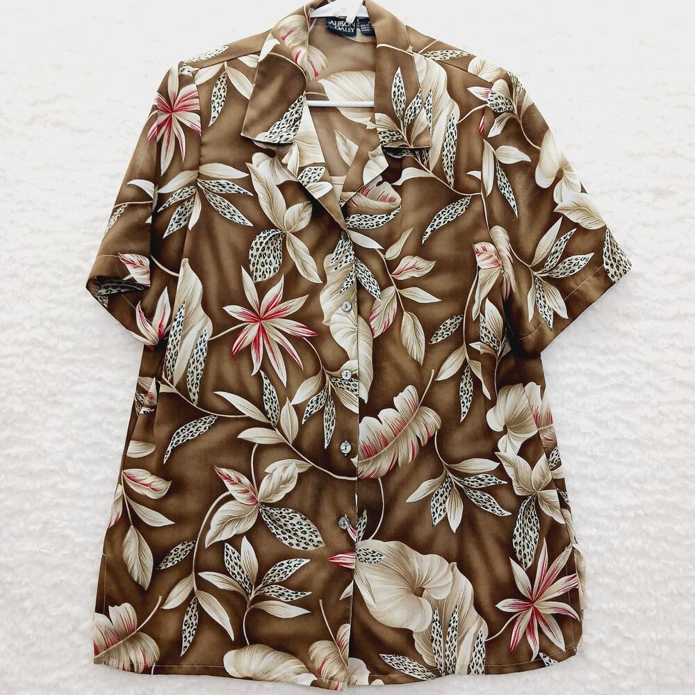 Blouse Tropical Brown Coastal Grandma Office Vacation Resort Everyday Size M